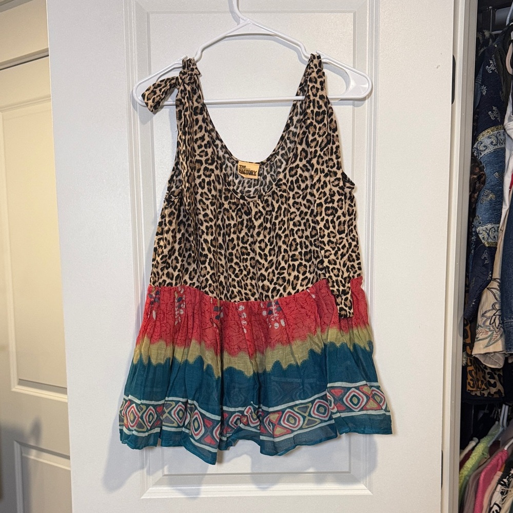 Leopard Print top with Black and Tan Accents
